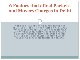 6 Factors that affect Packers and Movers Charges in Delhi