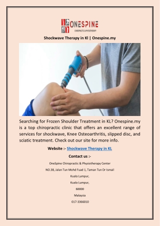 Shockwave Therapy in Kl | Onespine.my