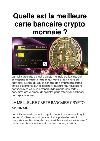 La meilleure carte bancaire crypto monnaie