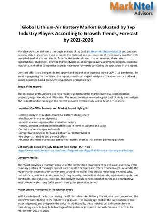 Lithium-Air Battery Market - Global Analysis, Industry Trends and Growth Factor