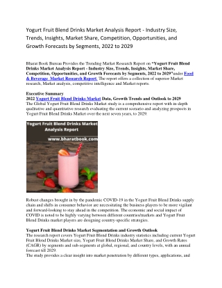 Yogurt Fruit Blend Drinks Market Analysis Report - Industry Size, Trends, Insights, Market Share, Competition, Opportuni