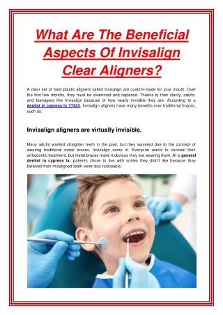 What Are The Beneficial Aspects Of Invisalign Clear Aligners