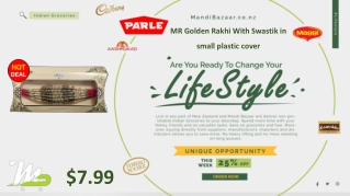 MR Golden Rakhi With Swastik in small plastic cover - Rakhi Collection in New Ze