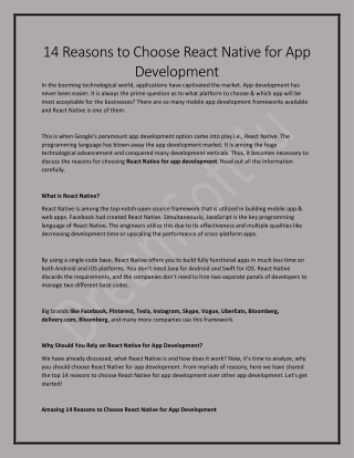 14 Reasons to Choose React Native for App Development