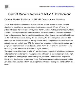 Current Market Statistics of AR VR Development