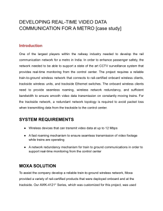 DEVELOPING REAL-TIME VIDEO DATA COMMUNICATION FOR A METRO