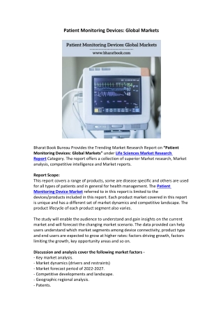 Patient Monitoring Devices Global Markets