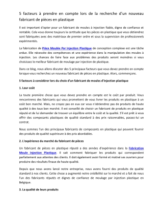 5 facteurs à prendre en compte lors de la recherche d'un nouveau fabricant de pièces en plastique