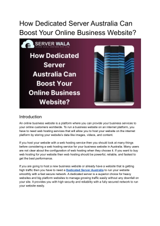 How Dedicated Server Australia Can Boost Your Online Business Website_