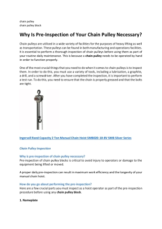 Why Is Pre-Inspection of Your Chain Pulley Necessary