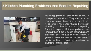 3 Kitchen Plumbing Problems that Require Repairing