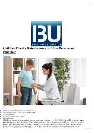 Children Obesity Rates in America Have Become an Epidemic