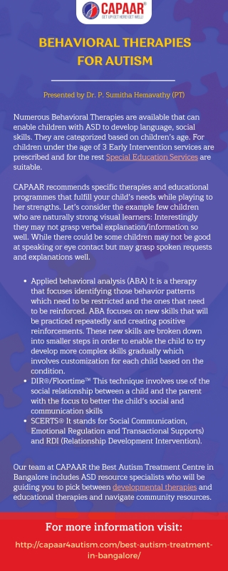 Behavioral therapies for autism | Best Autism Treatment in Bangalore | CAPAAR