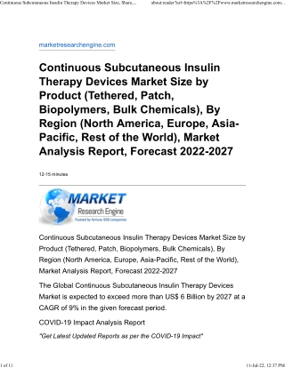 Continuous Subcutaneous Insulin Therapy Devices Market