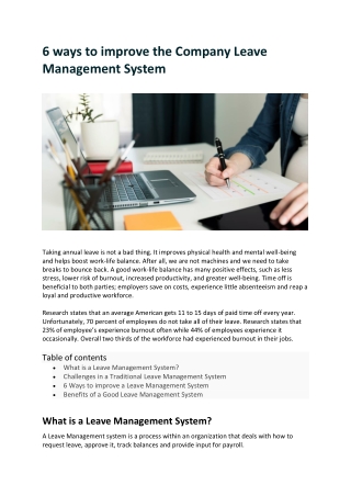 6 ways to improve the Company Leave Management System