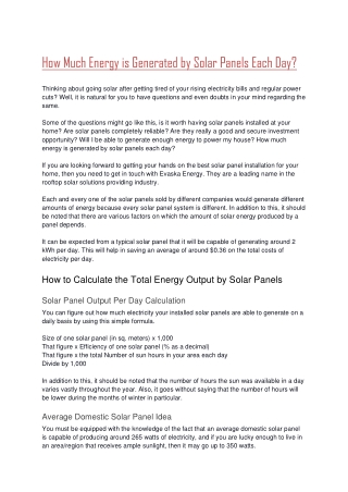 How Much Energy is Generated by Solar Panels Each Day