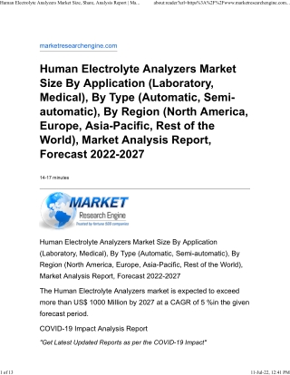 Human Electrolyte Analyzers Market