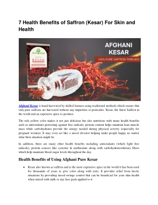 7 Health Benefits of Saffron (Kesar) For Skin and Health