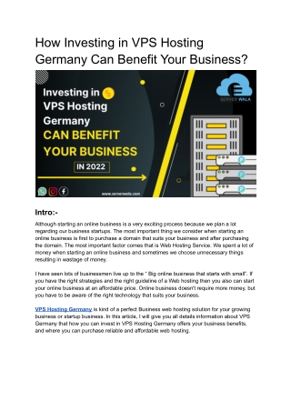 Investing in VPS Hosting germany Can Benefit Your Business