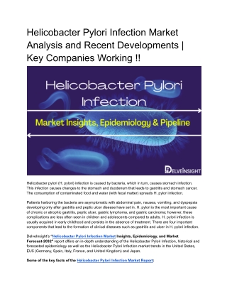 Helicobacter Pylori Infection Market Insights and Epidemiology Forecast