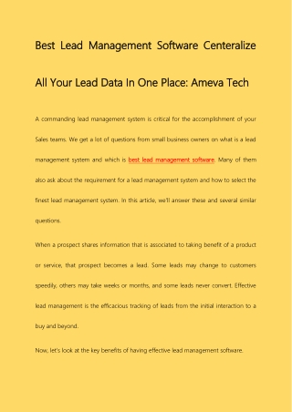 Best Lead Management Software : Ameva Tech
