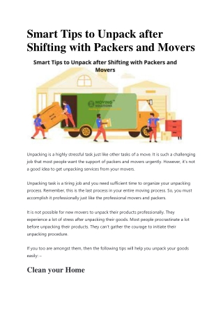 Smart Tips to Unpack after Shifting with Packers and Movers