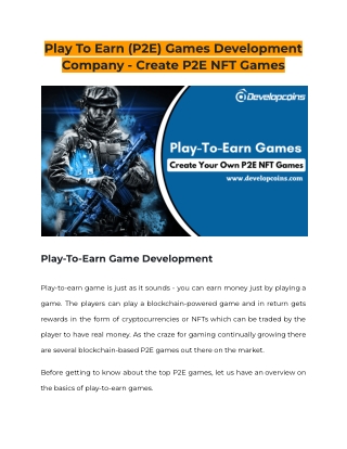 Play To Earn (P2E) Games Development Company - Create P2E NFT Games
