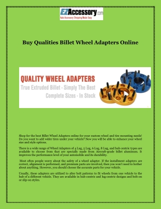 Buy Qualities Billet Wheel Adapters Online
