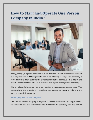 How to Start and Operate One Persona Company in India