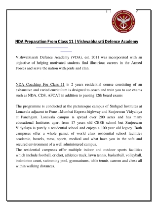 NDA Preparation From Class 11 | Vishwabharati Defence Academy