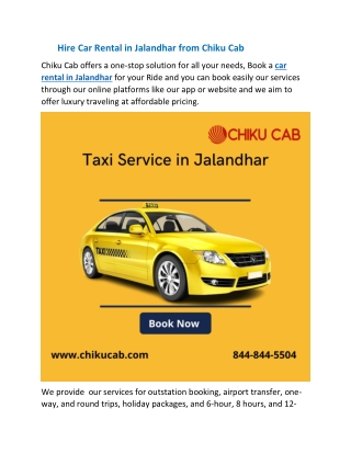 Hire Car Rental in Jalandhar from Chiku Cab