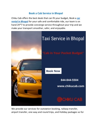 Book a Cab Service in Bhopal