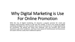Why Digital Marketing is Use For Online Promotion​