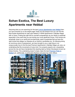 Sohan Exotica, The Best Luxury Apartments near Hebbal