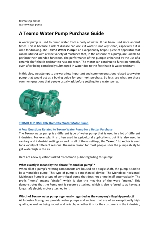 A Texmo Water Pump Purchase Guide