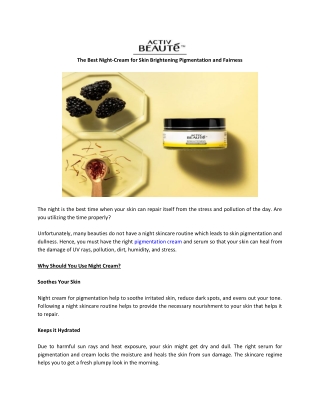 The Best Night-Cream for Skin Brightening Pigmentation and Fairness