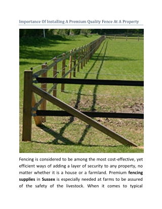 Importance Of Installing A Premium Quality Fence At A Property