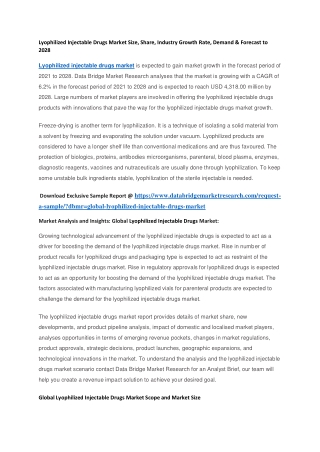 Lyophilized Injectable Drugs Market Size, Share, Industry Growth Rate, Demand & Forecast to 2028