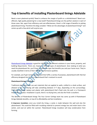 Top 6 benefits of installing Plasterboard linings Adelaide
