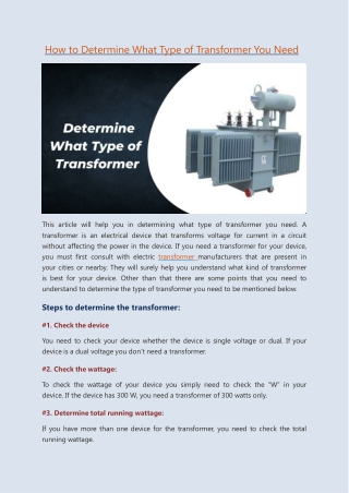 Determine What Type of Transformer You Need