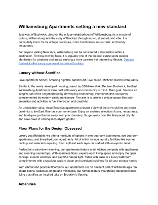 Williamsburg Apartments setting a new standard