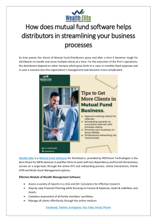 How does mutual fund software helps distributors in streamlining your business processes