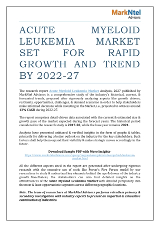 Acute Myeloid Leukemia Market Set for Rapid Growth and Trend by 2022