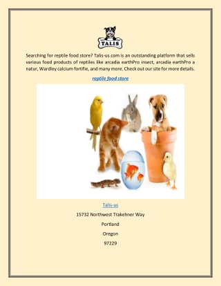 Reptile Food Store  Talis-us.com