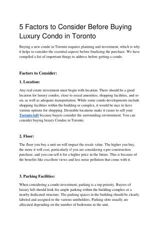 5 Factors To Consider Before Buying Luxury Condo in Toronto