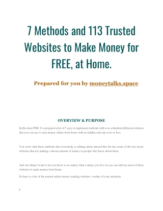 7 Methods and 113 Trusted  Websites to Make Money for FREE, at Home
