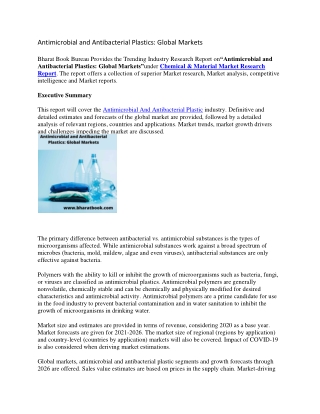 Antimicrobial and Antibacterial Plastics  Global Markets