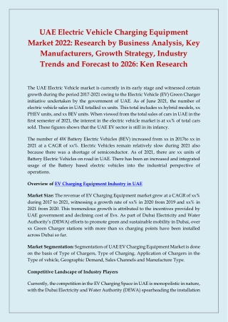 UAE Electric Vehicle Charging Equipment Market 2022