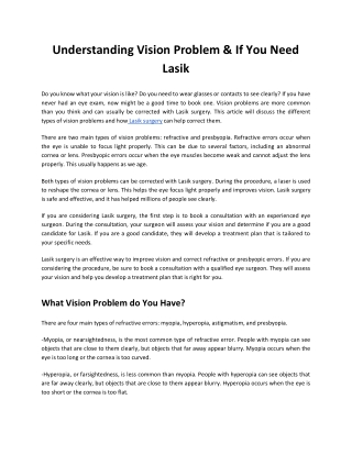 Understanding Vision Problem & If You Need Lasik