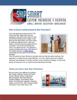 Ideal Moving Company | Ship Smart Inc. In San Francisco
